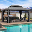 PURPLE LEAF Patio Gazebo For Backyard | Hardtop Galvanized Steel Frame With Upgrade Curtain | Light Grey - Purple Leaf Garden