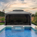PURPLE LEAF Patio Gazebo for Backyard | Hardtop Galvanized Steel Frame with Upgrade Curtain | Light Grey - Purple Leaf Garden