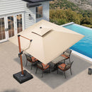 PURPLE LEAF Sunbrella cantilever patio umbrella over outdoor dining set.