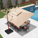 PURPLE LEAF Double Top Cantilever Patio Umbrella over outdoor dining set