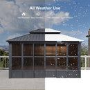 All-weather gray hardtop gazebo sunroom, wind, rain, snow resistant, patio shade solution