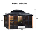 PURPLE LEAF Sunroom Hardtop Gazebo Solarium Wood Grain Galvanized Steel Double Roof All-Weather Aluminum Outdoor Screen House - Purple Leaf Garden