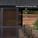PURPLE LEAF Sunroom Hardtop Gazebo Solarium Wood Grain Galvanized Steel Double Roof All-Weather Aluminum Outdoor Screen House - Purple Leaf Garden