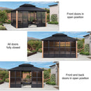 PURPLE LEAF Sunroom Hardtop Gazebo Solarium Wood Grain Galvanized Steel Double Roof All-Weather Aluminum Outdoor Screen House - Purple Leaf Garden