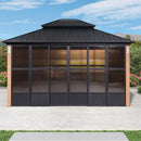 PURPLE LEAF Sunroom Hardtop Gazebo Solarium Wood Grain Galvanized Steel Double Roof All-Weather Aluminum Outdoor Screen House - Purple Leaf Garden