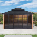 PURPLE LEAF Sunroom Hardtop Gazebo Solarium Wood Grain Galvanized Steel Double Roof All-Weather Aluminum Outdoor Screen House - Purple Leaf Garden