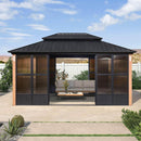 PURPLE LEAF Sunroom Hardtop Gazebo Solarium Wood Grain Galvanized Steel Double Roof All-Weather Aluminum Outdoor Screen House - Purple Leaf Garden