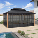 PURPLE LEAF Sunroom Hardtop Gazebo Solarium Wood Grain Galvanized Steel Double Roof All-Weather Aluminum Outdoor Screen House - Purple Leaf Garden