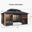 PURPLE LEAF Sunroom Hardtop Gazebo Solarium Wood Grain Galvanized Steel Double Roof All-Weather Aluminum Outdoor Screen House - Purple Leaf Garden