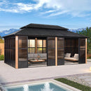 PURPLE LEAF Sunroom Hardtop Gazebo Solarium Wood Grain Galvanized Steel Double Roof All-Weather Aluminum Outdoor Screen House - Purple Leaf Garden