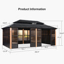 PURPLE LEAF Sunroom Hardtop Gazebo Solarium Wood Grain Galvanized Steel Double Roof All-Weather Aluminum Outdoor Screen House - Purple Leaf Garden
