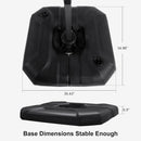 PURPLE LEAF Black patio umbrella base, dimensions shown. Durable plastic, stable design for cantilever umbrellas.