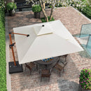 PURPLE LEAF Outdoor Garden Umbrella with Base, Cantilever Umbrellas in Wood Color