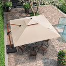 PURPLE LEAF Outdoor Garden Umbrella with Base, Cantilever Umbrellas in Wood Color