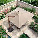 PURPLE LEAF Outdoor Garden Umbrella with Base, Cantilever Umbrellas in Wood Color