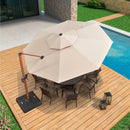 PURPLE LEAF Outdoor Garden Umbrella with Base, Cantilever Umbrellas in Wood Color
