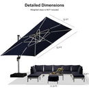 PURPLE LEAF Premium SUNBRELLA Patio Cantilever Umbrella with Solar LED Lights