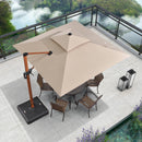 PURPLE LEAF Outdoor Garden Umbrella with Base, Cantilever Umbrellas in Wood Color