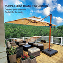PURPLE LEAF Outdoor Garden Umbrella with Base, Cantilever Umbrellas in Wood Color