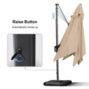 Cantilever patio umbrella with a raise button, providing adjustable height for optimal shade and comfort in outdoor spaces