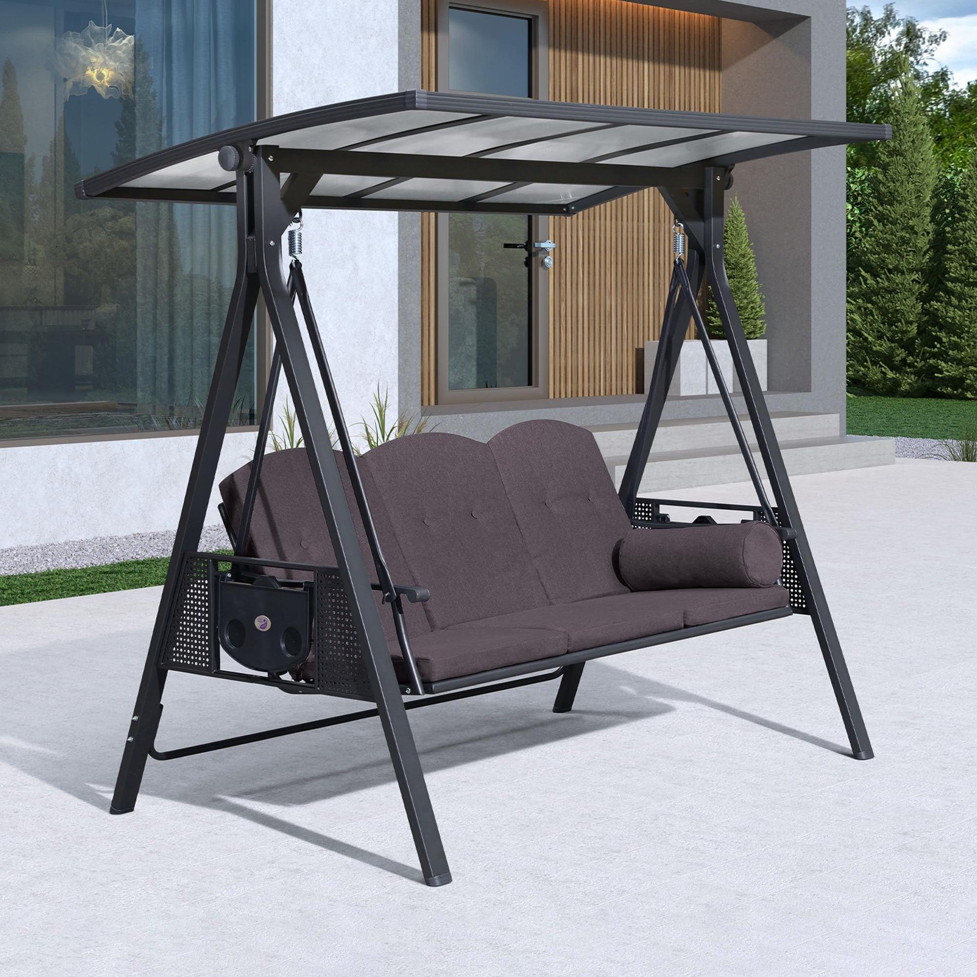 Porch Swings Outdoor PURPLE LEAF 3-Seat Deluxe Outdoor Patio Porch