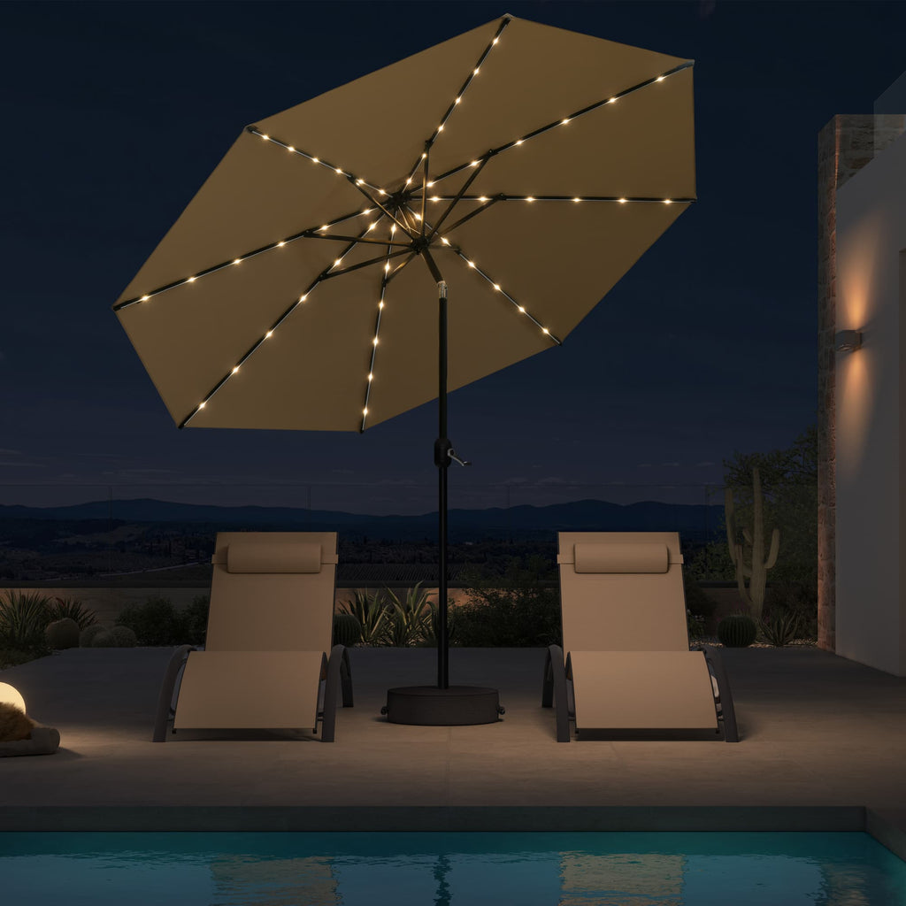 PURPLE LEAF Outdoor Tilt Market Umbrellas with Lights, Black Frame Table Umbrella Outside Patio with Base
