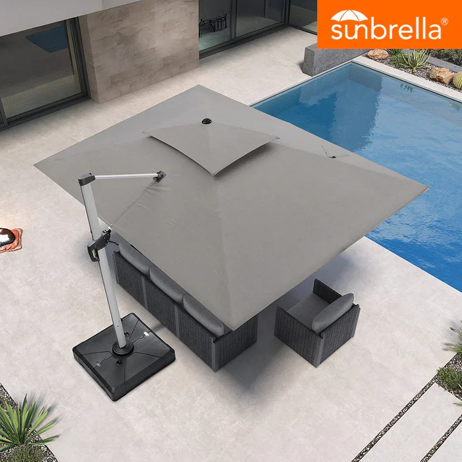 12x12ft Best Patio Umbrella with Sunbrella Fabric, Large Outdoor Cantilever Umbrella, Cast Slate