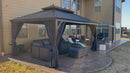 PURPLE LEAF Outdoor Hardtop Gazebo for Patio Bronze Aluminum Frame Pavilion with Navy-Blue Curtain