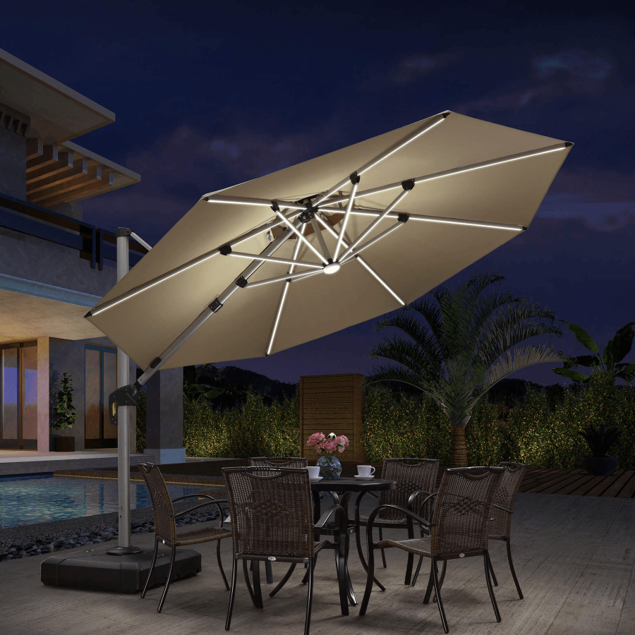 Open-Box Round Solar LED Patio Umbrella