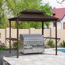 Bronze hardtop grill gazebo with stainless steel barbecue and side shelves, perfect for outdoor cooking and entertaining.