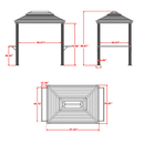 Detailed dimension diagram of a bronze hardtop grill gazebo, including measurements for height, width, and side shelf.