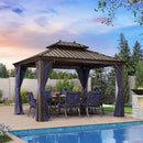 PURPLE LEAF Outdoor Hardtop Gazebo For Garden Bronze Double Roof Aluminum Frame Pavilion - Purple Leaf Garden