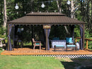 PURPLE LEAF Outdoor Hardtop Gazebo For Patio Bronze Aluminum Frame Pavilion With Navy-Blue Curtain - Purple Leaf Garden