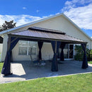 PURPLE LEAF Outdoor Hardtop Gazebo For Patio Bronze Aluminum Frame Pavilion With Navy-Blue Curtain - Purple Leaf Garden