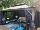 PURPLE LEAF Outdoor Hardtop Gazebo For Patio Bronze Aluminum Frame Pavilion With Navy-Blue Curtain - Purple Leaf Garden