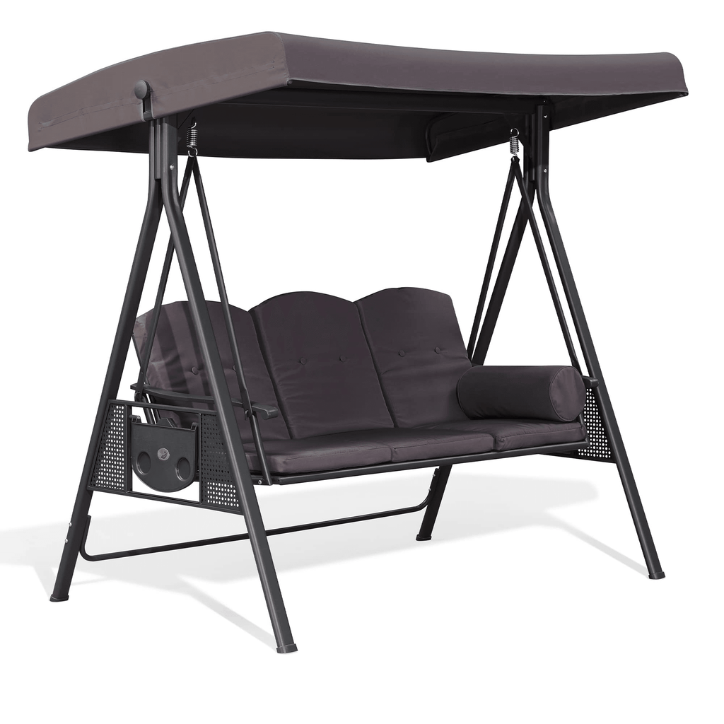 3 Seat Outdoor Swing with Stand Steel Frame Canopy