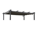 PURPLE LEAF retractable pergola with dark gray canopy for patio shade. Durable, UV-resistant canopy.