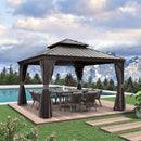 PURPLE LEAF Patio Gazebo For Backyard Grey Hardtop Galvanized Steel Roof Awning With Upgrade Curtain - Purple Leaf Garden
