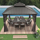 PURPLE LEAF Patio Gazebo For Backyard Grey Hardtop Galvanized Steel Roof Awning With Upgrade Curtain - Purple Leaf Garden