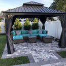 PURPLE LEAF Patio Gazebo For Backyard Grey Hardtop Galvanized Steel Roof Awning With Upgrade Curtain - Purple Leaf Garden
