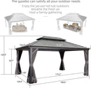 PURPLE LEAF Patio Gazebo For Backyard Grey Hardtop Galvanized Steel Roof Awning With Upgrade Curtain - Purple Leaf Garden