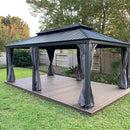 PURPLE LEAF Patio Gazebo For Backyard Grey Hardtop Galvanized Steel Roof Awning With Upgrade Curtain - Purple Leaf Garden