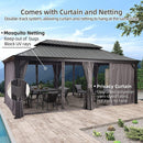 PURPLE LEAF Patio Gazebo For Backyard Grey Hardtop Galvanized Steel Roof Awning With Upgrade Curtain - Purple Leaf Garden
