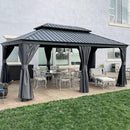 PURPLE LEAF Patio Gazebo For Backyard Grey Hardtop Galvanized Steel Roof Awning With Upgrade Curtain - Purple Leaf Garden