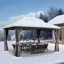 PURPLE LEAF Patio Gazebo For Backyard Grey Hardtop Galvanized Steel Roof Awning With Upgrade Curtain - Purple Leaf Garden