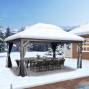 PURPLE LEAF Patio Gazebo For Backyard Grey Hardtop Galvanized Steel Roof Awning With Upgrade Curtain - Purple Leaf Garden
