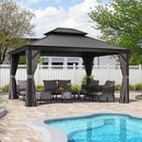 PURPLE LEAF Patio Gazebo For Backyard Grey Hardtop Galvanized Steel Roof Awning With Upgrade Curtain - Purple Leaf Garden