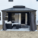 PURPLE LEAF Patio Gazebo For Backyard Grey Hardtop Galvanized Steel Roof Awning With Upgrade Curtain - Purple Leaf Garden