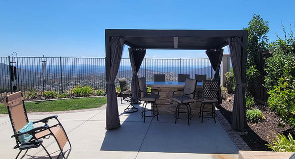 How does rain affect the pergola with retractable awnings?