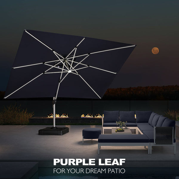 leaf shaped patio umbrella PURPLE Outdoor with Base 8' x 8' Premium Sun Protection Beige allowing you to enjoy the outdoors worry Patio Umbrellas & Cantilever Shades